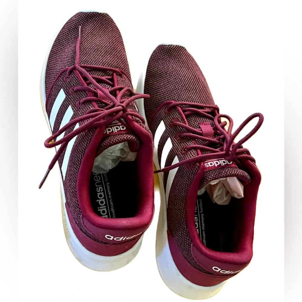 Women’s ADIDAS Neo Cloudfoam Qt Racer Running Shoe Maroon & White 8